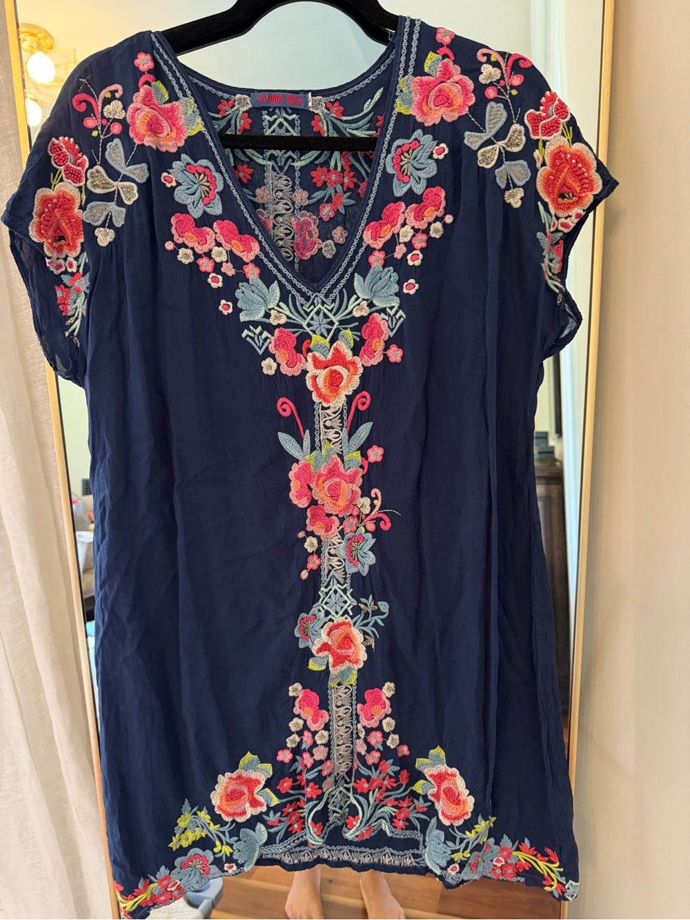 Johnny Was Navy Floral Embroidered Tunic Dress